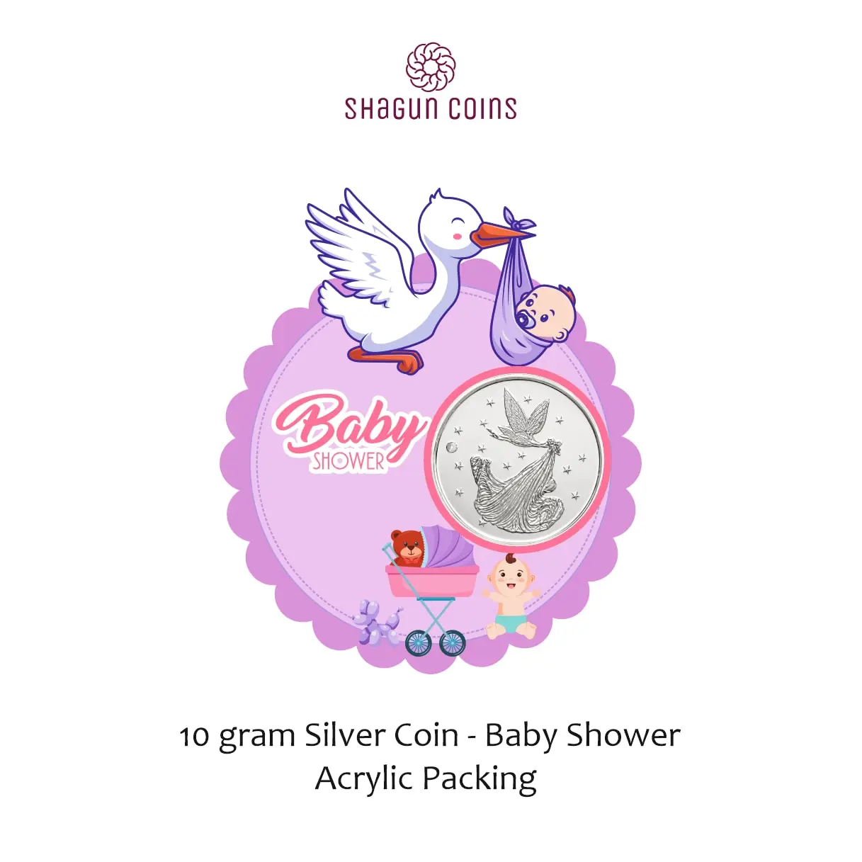 NEW SHAPE 10 GRAM SILVER COIN - STANDARD -  Baby shower