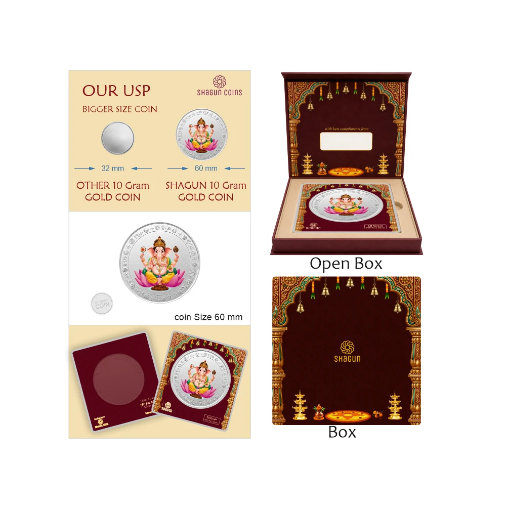 10 GRAM SILVER COIN BIG SIZE PREMIUM - 60MM - ganesh printed