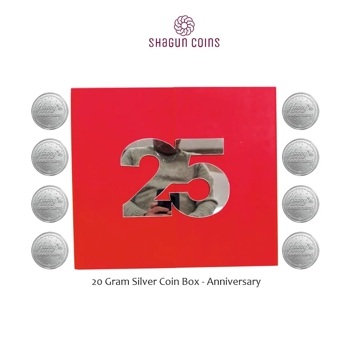 20 GRAM SILVER COIN BOX  RED -  Anniversary