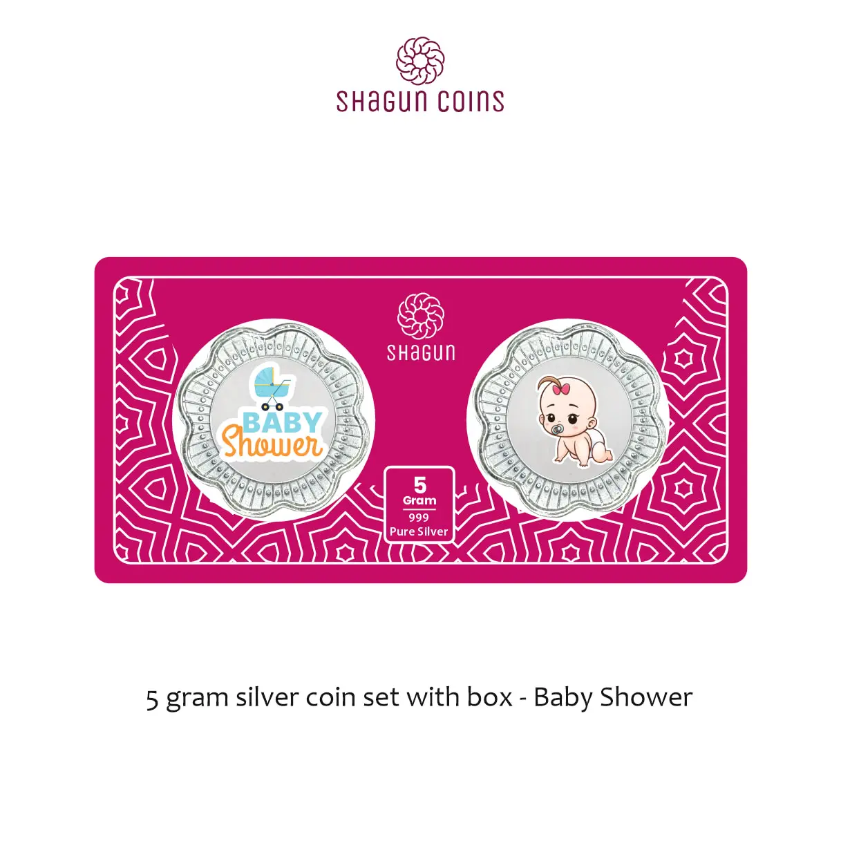 5 GRAM SILVER COIN SET WITH BOX - Baby Shower