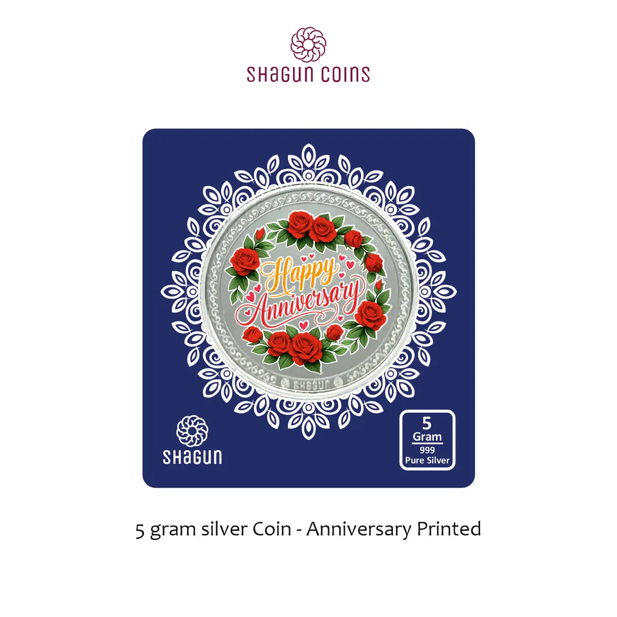 5 GRAM SILVER COIN BIG SIZE - 50MM -  Anniversary printed