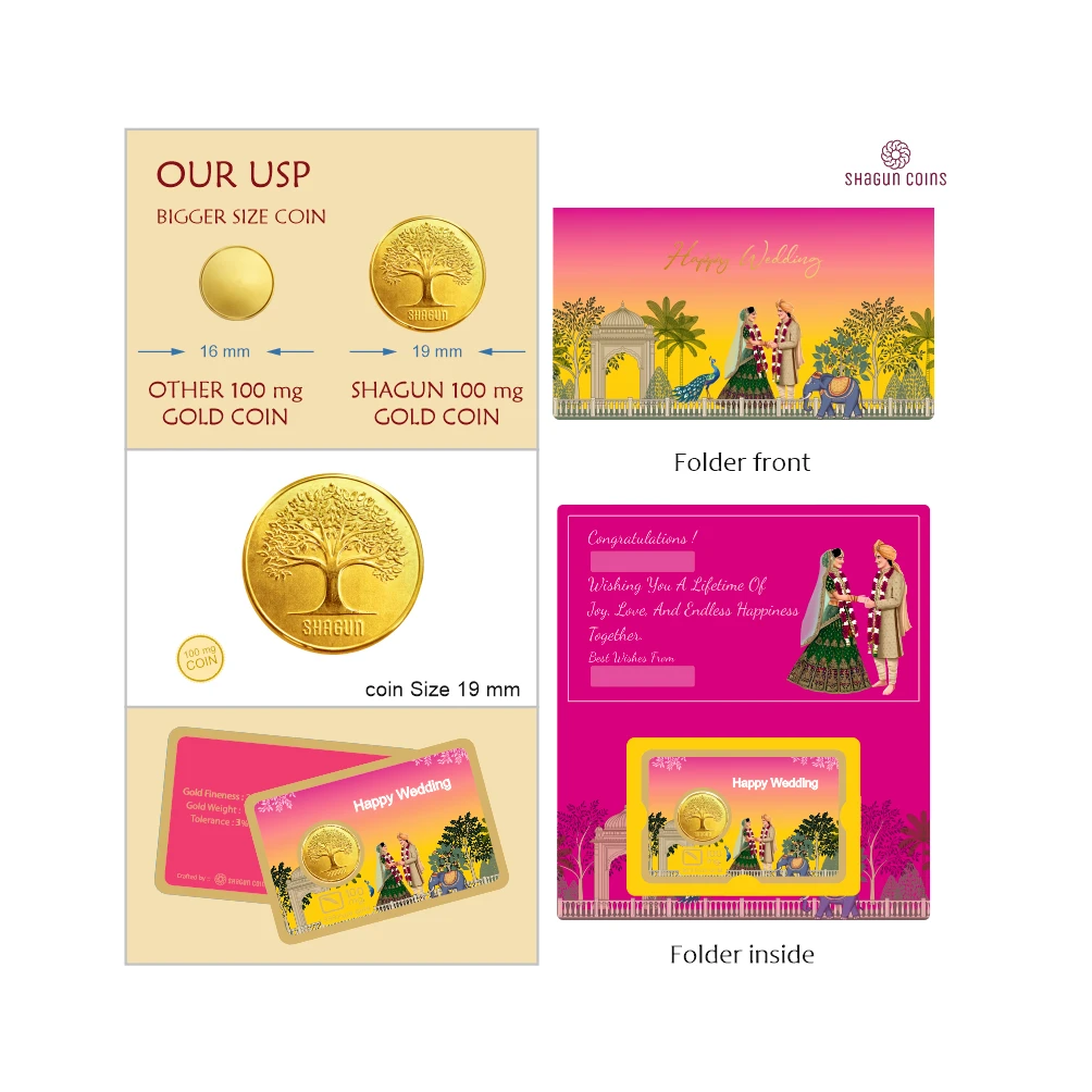 100 mg.GOLD SHAGUN FOLDER - WEDDING YELLOW