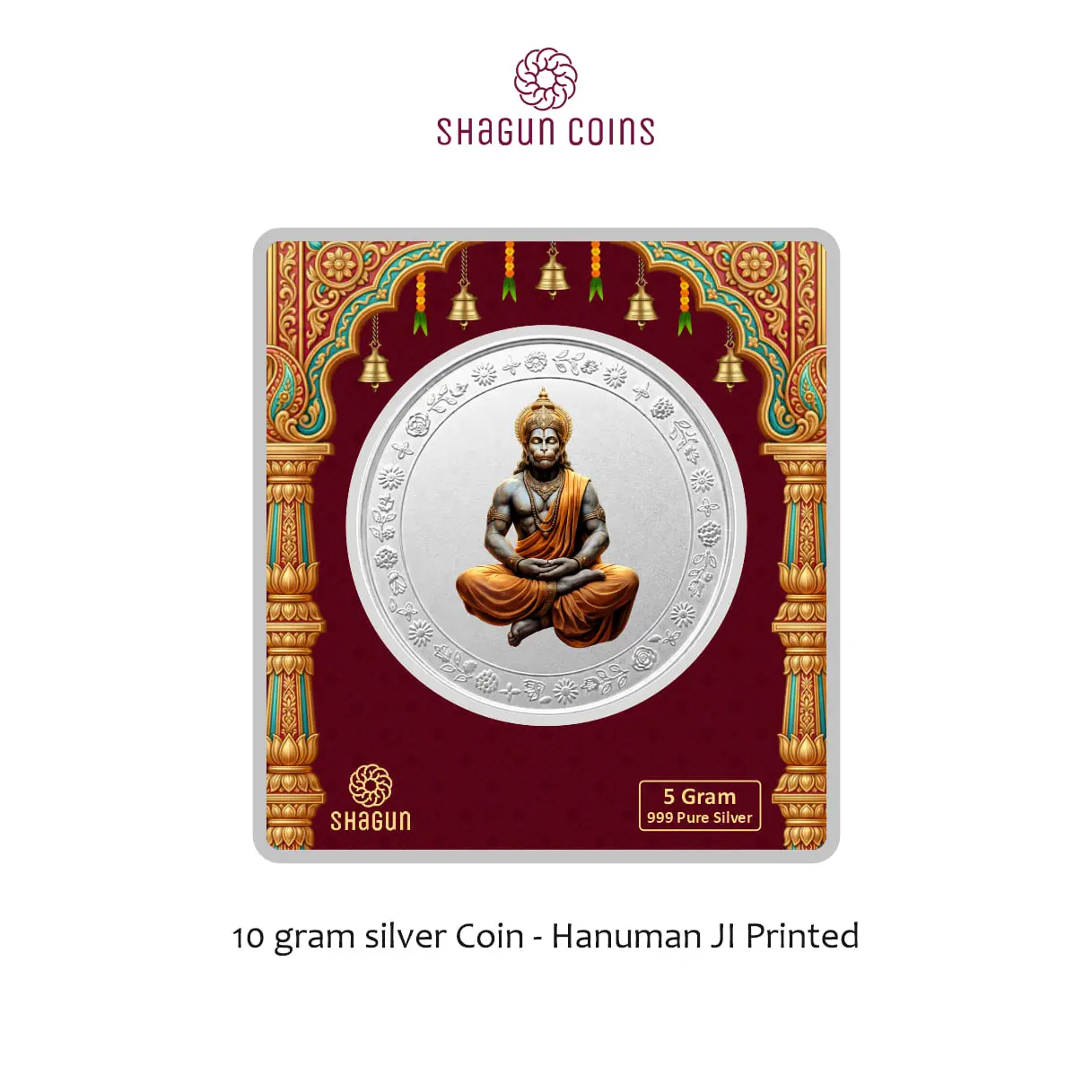 5 GRAM SILVER COIN BIG SIZE PREMIUM - 50MM -  hanuman ji printed