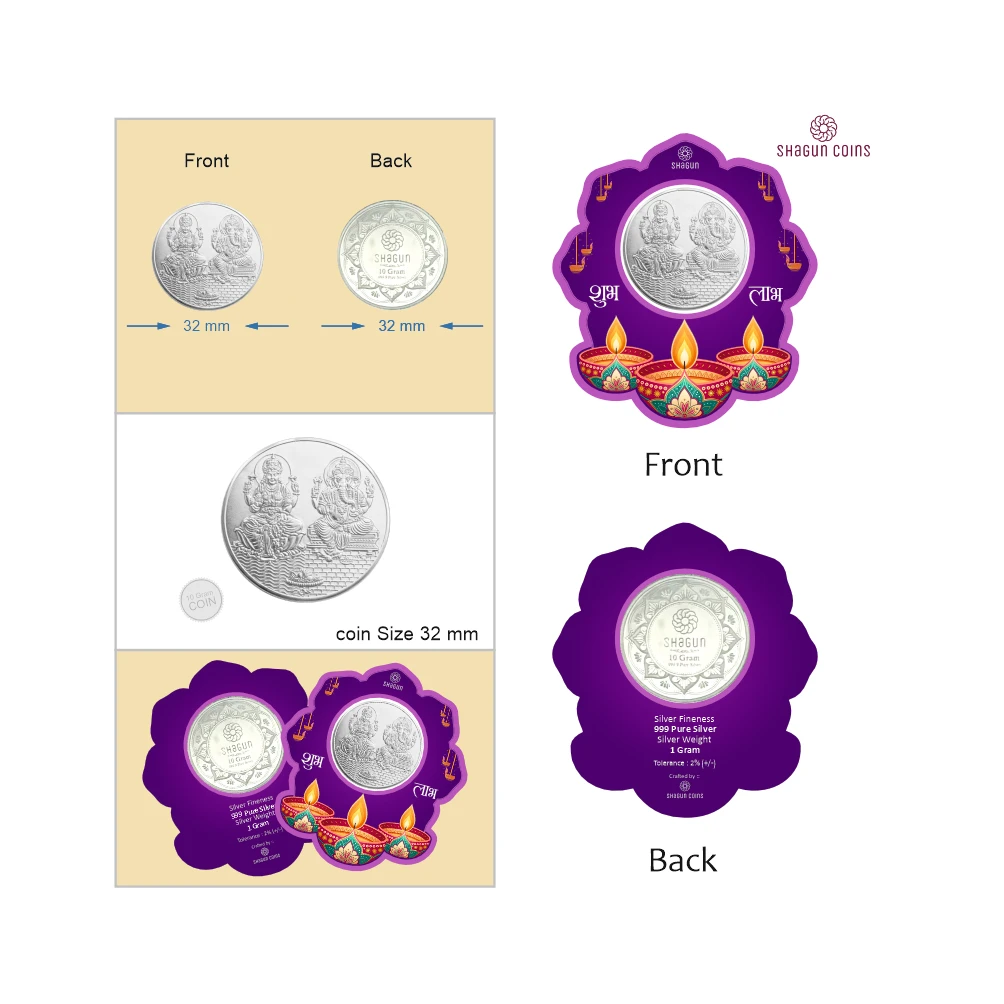 NEW SHAPE 10 GRAM SILVER COIN - STANDARD -  Diwali pooja