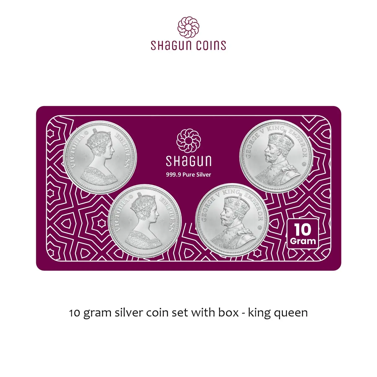 10 GRAM SILVER COIN SET WITH BOX -  King queen