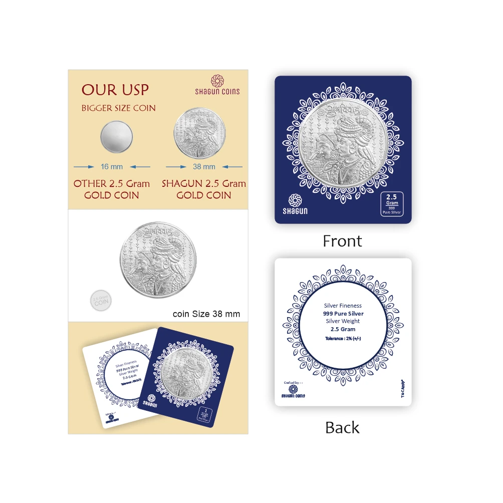 2.5 GRAM SILVER COIN BIG SIZE - 38MM -wedding couple  without box