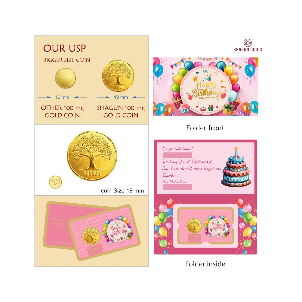 100 mg.GOLD SHAGUN FOLDER - BIRTHDAY
