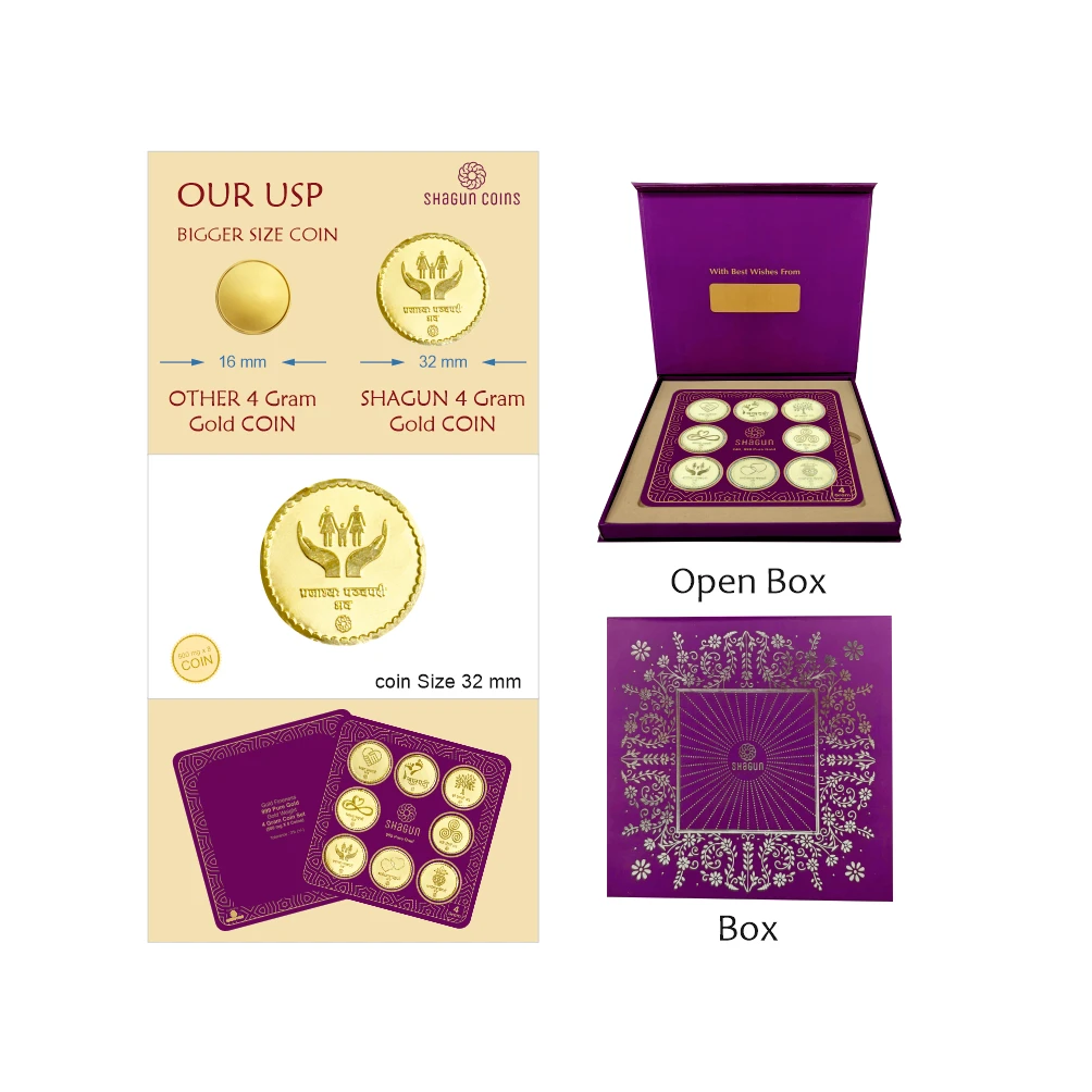 4 GRAM GOLD COIN SET NEW  (500 MG. x 8 COINS) saptpadi
