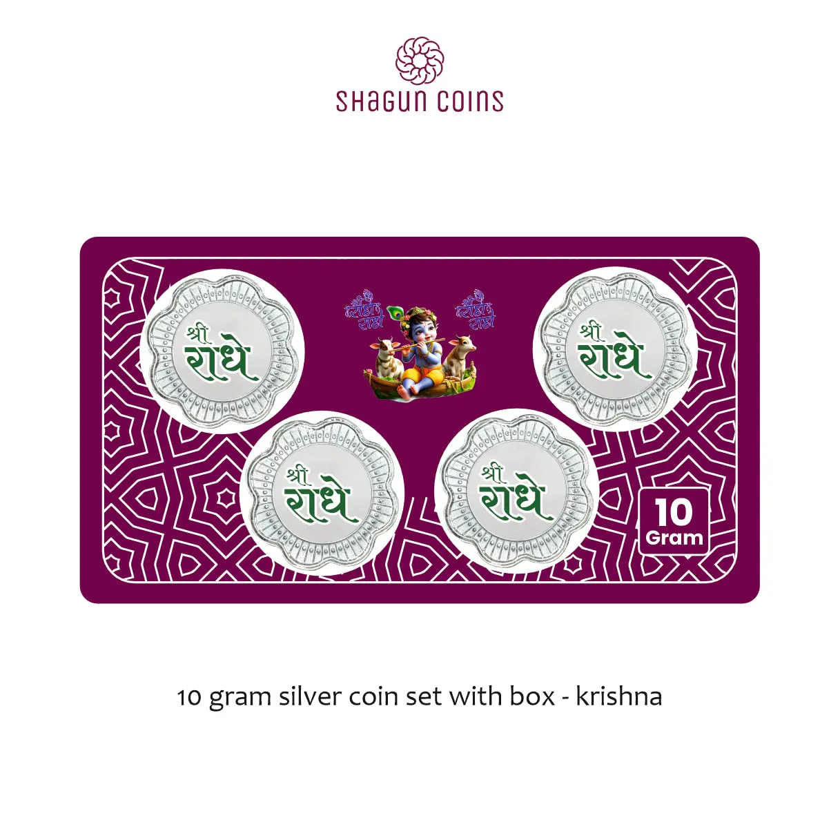 10 GRAM SILVER COIN SET WITH BOX - Krishna