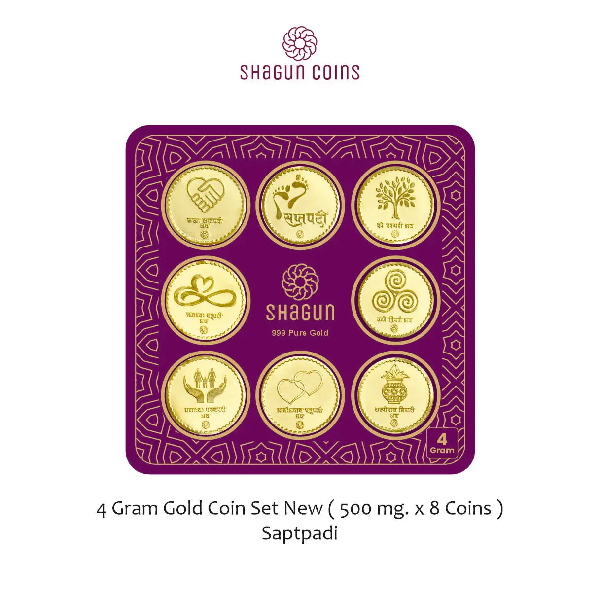 4 GRAM GOLD COIN SET NEW  (500 MG. x 8 COINS) saptpadi