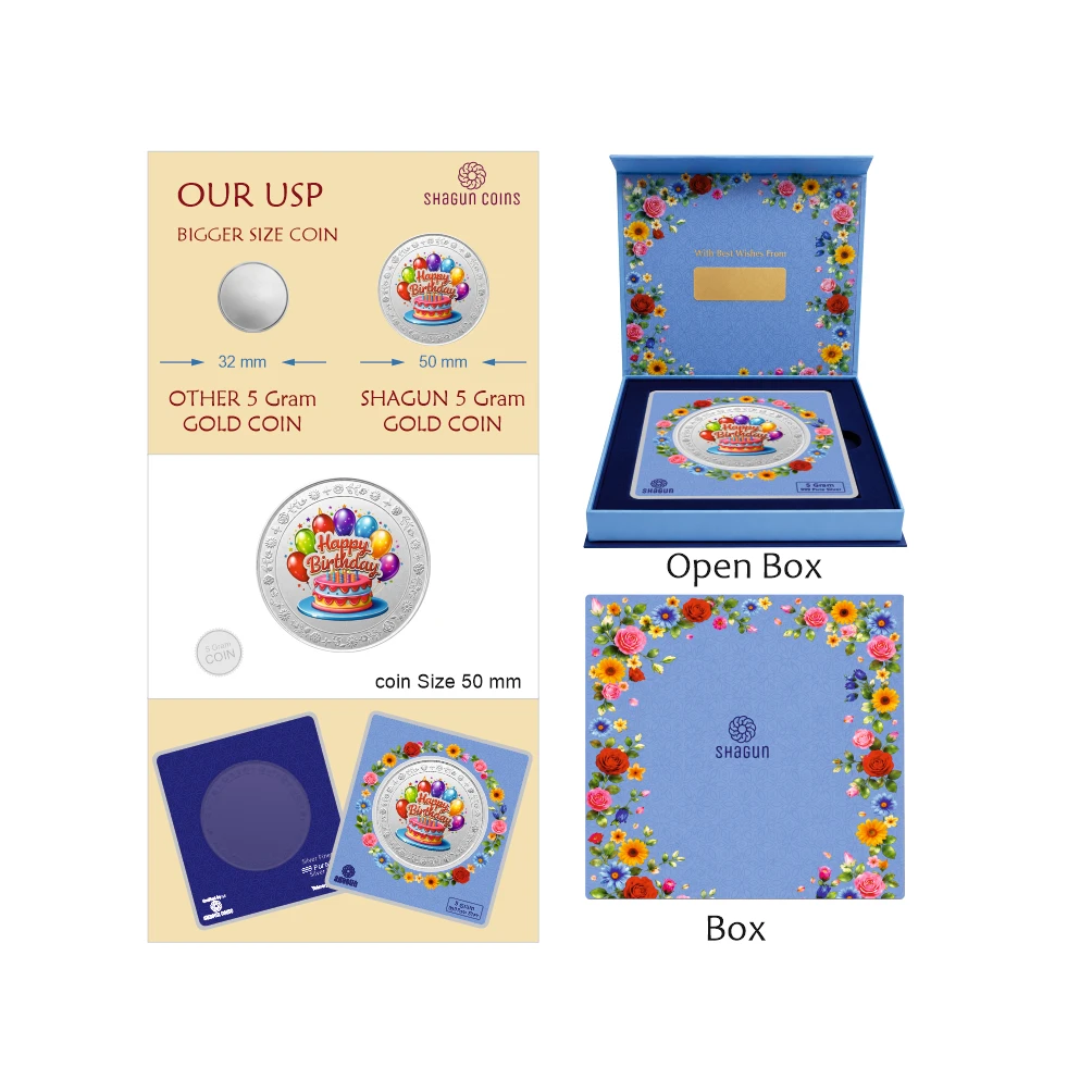 5 GRAM SILVER COIN BIG SIZE PREMIUM - 50MM -  birthday printed