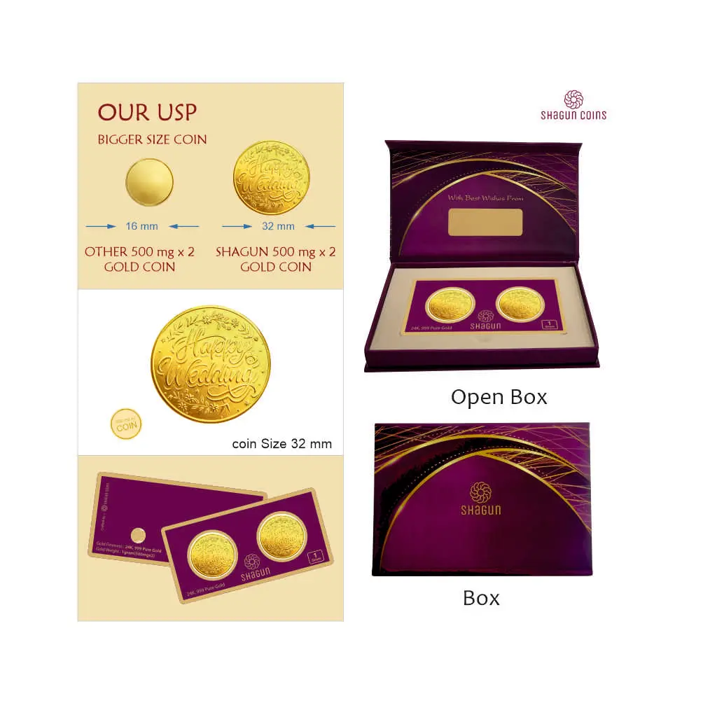 1 GRAM GOLD COIN SET - WEDDING  (500 mg. X 2 COINS)