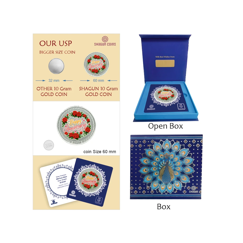 10 GRAM SILVER COIN BIG SIZE - 60MM -  Anniversary printed