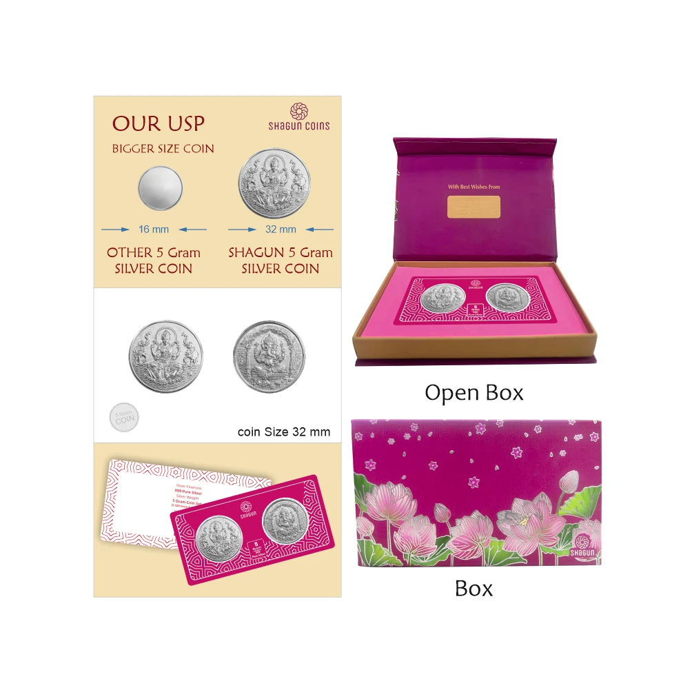 5 GRAM SILVER COIN SET WITH BOX - Ganesh lakshmi