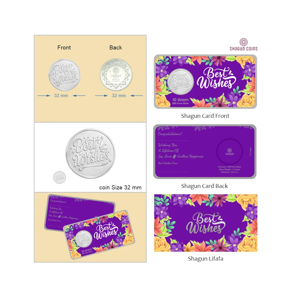 10 GRAM SILVER SHAGUN LIFAFA - BEST WISHES