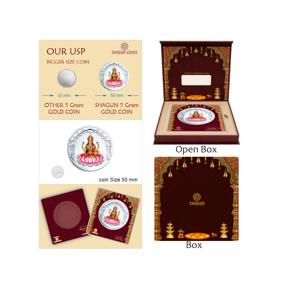 5 GRAM SILVER COIN BIG SIZE PREMIUM - 50MM -  laxmi printed