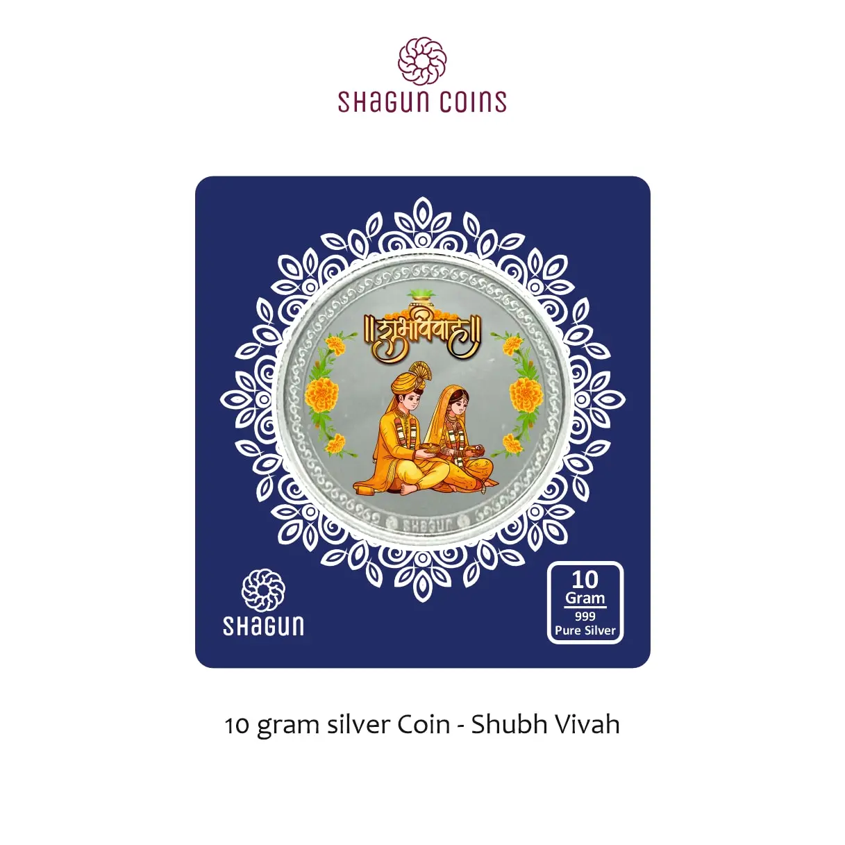 10 GRAM SILVER COIN BIG SIZE - 60MM -  SHUBH VIVAH