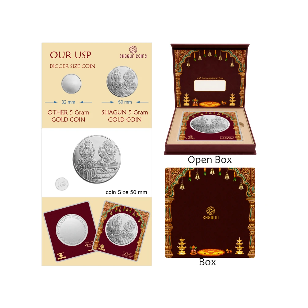 5 GRAM SILVER COIN BIG SIZE PREMIUM - 50MM -  Laxmi ganesh