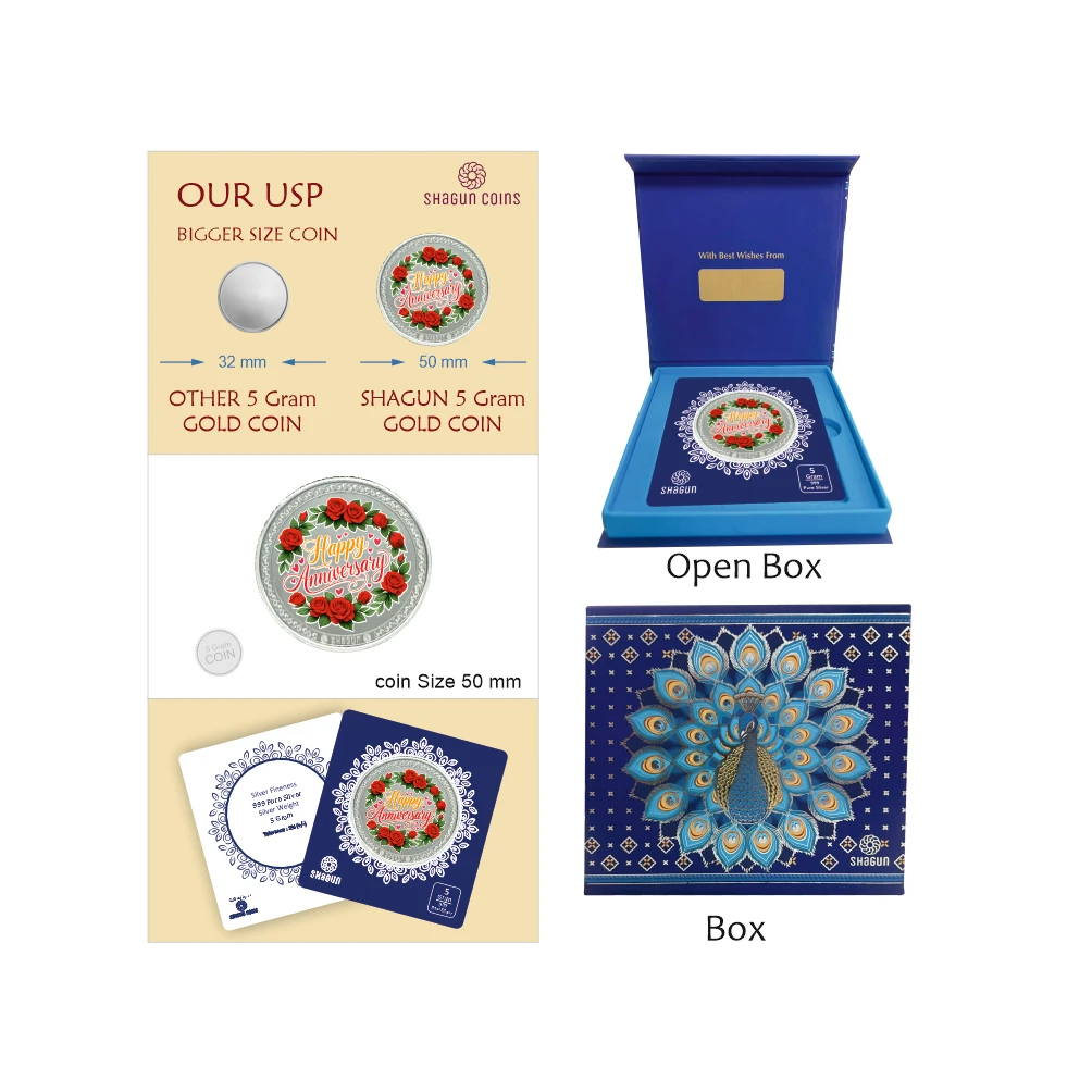 5 GRAM SILVER COIN BIG SIZE - 50MM -  Anniversary printed