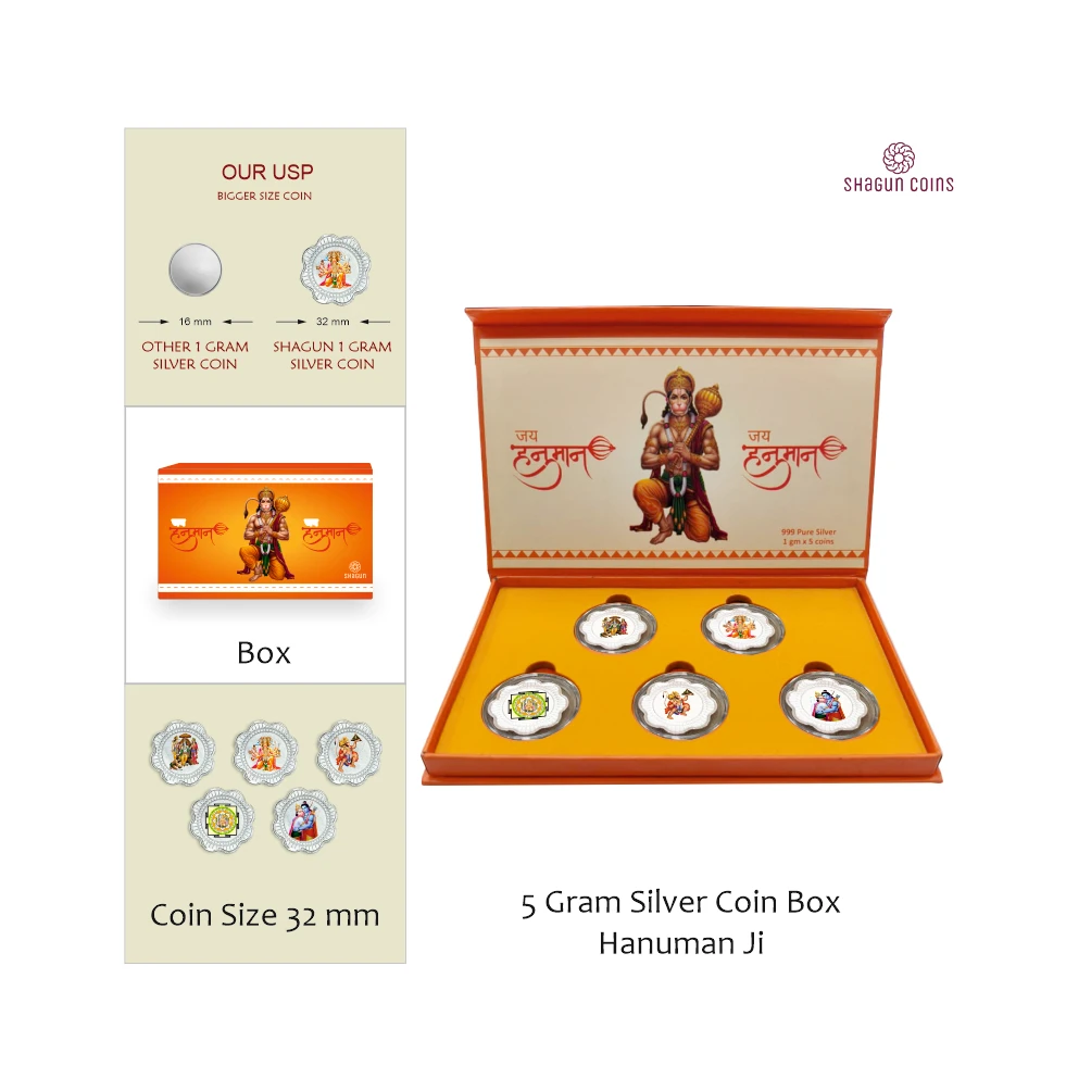 5 GRAM SILVER COIN BOX - HANUMAN