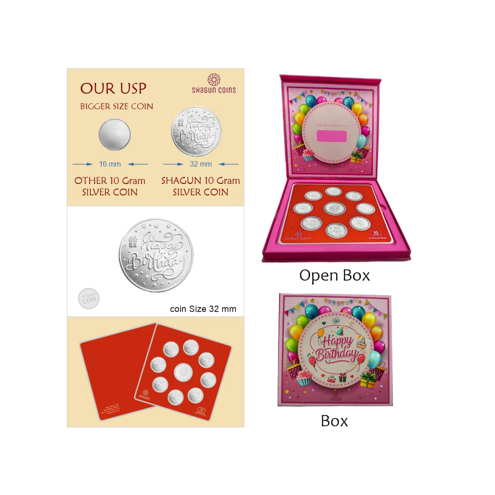 10 GRAM SILVER COIN SET , BIG SIZE - BIRTHDAY