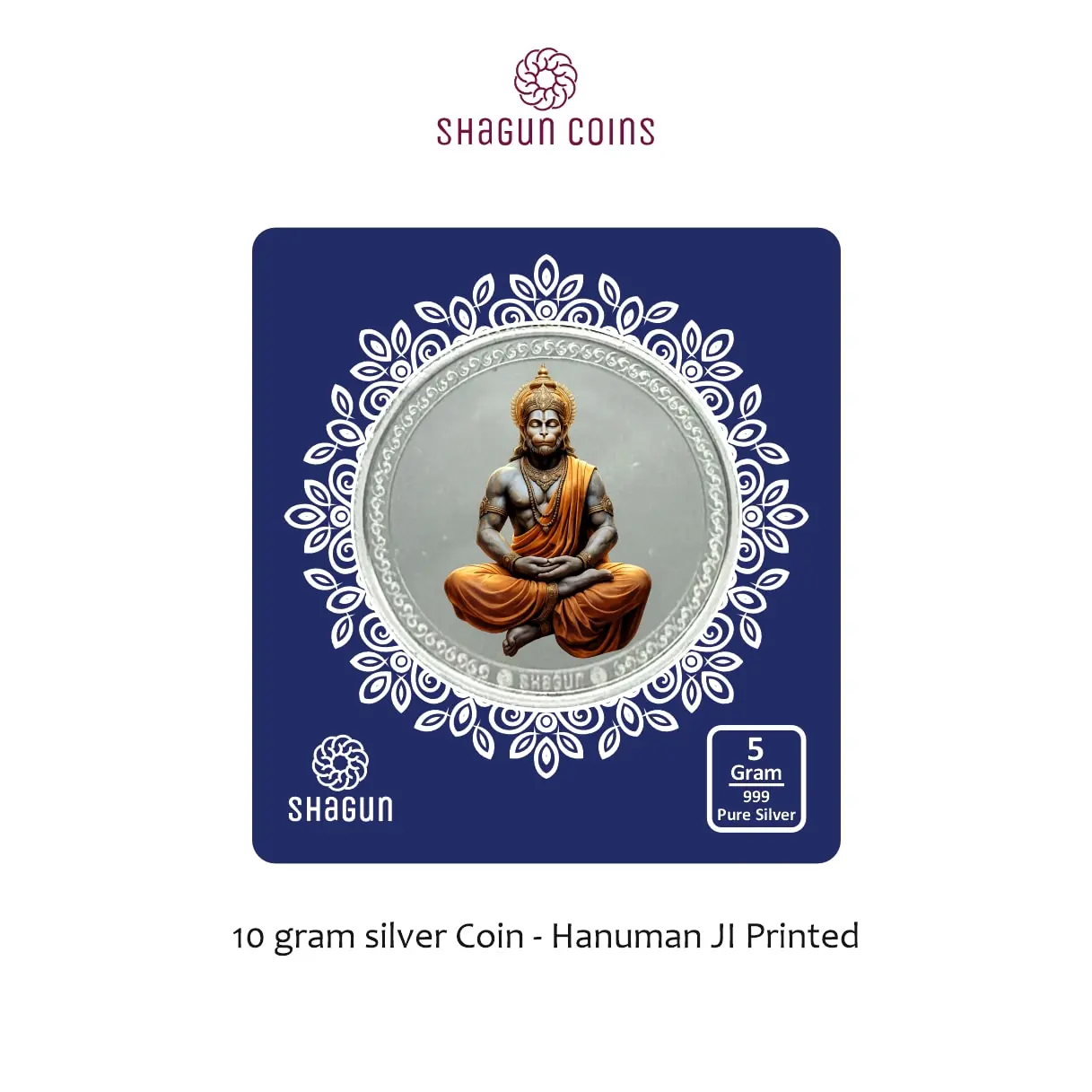 5 GRAM SILVER COIN BIG SIZE - 50MM -  hanuman ji printed