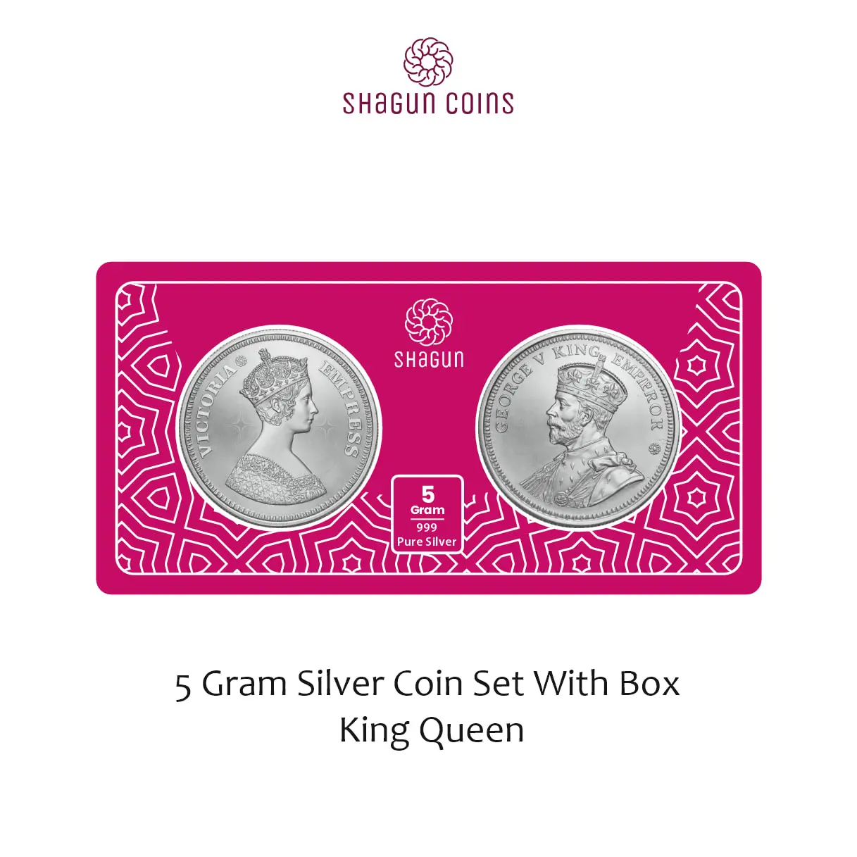 5 GRAM SILVER COIN SET WITH BOX - King queen