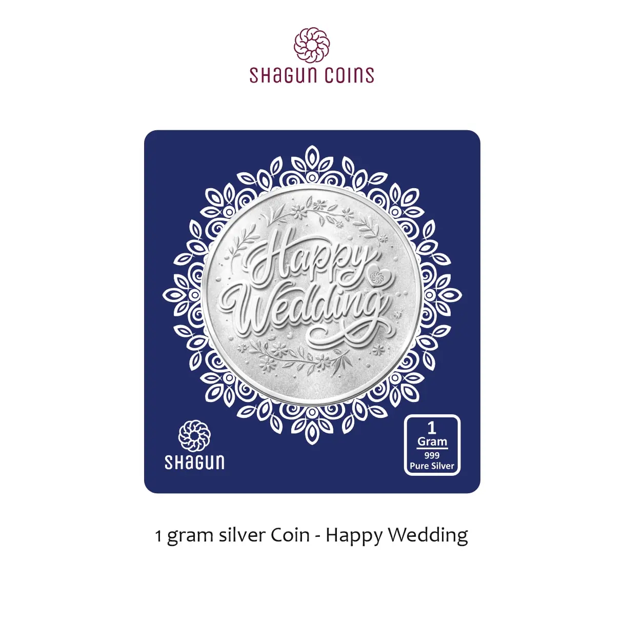 1 GRAM SILVER COIN BIG SIZE - 32MM -  happy wedding without box