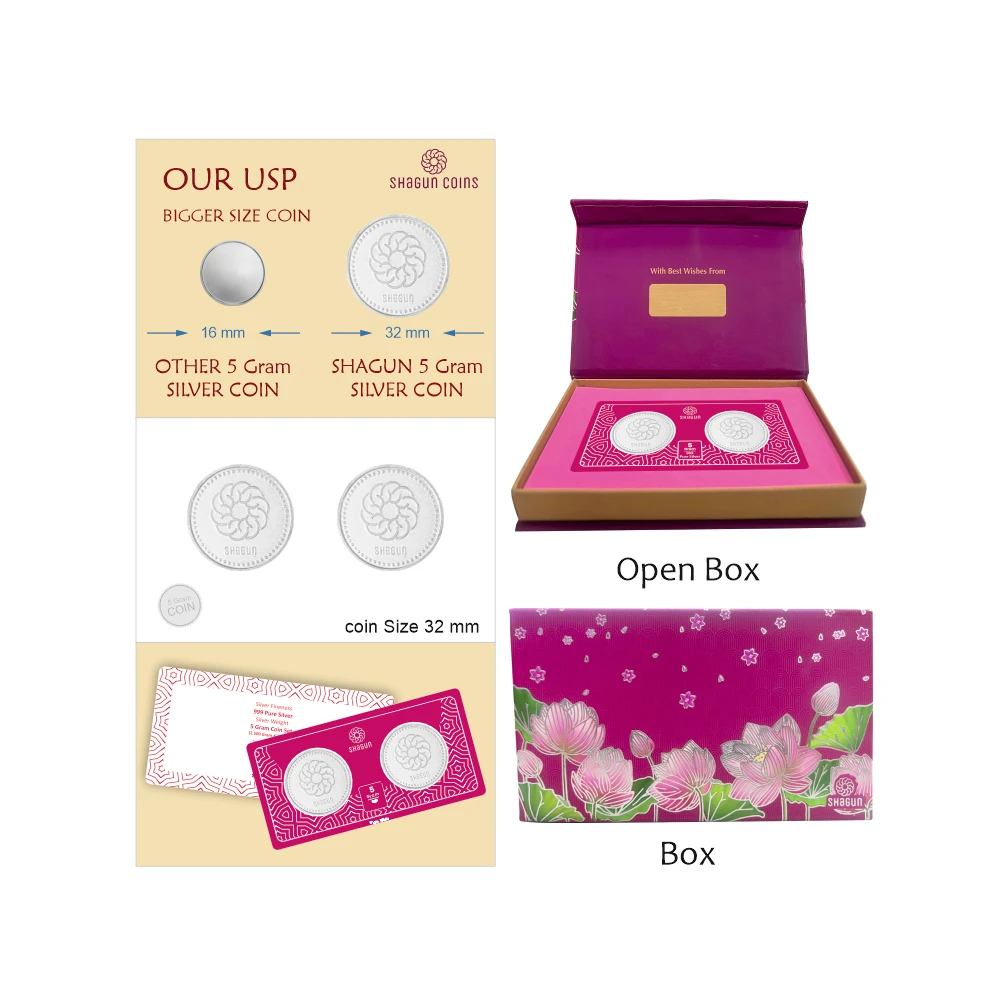 5 GRAM SILVER COIN SET WITH BOX - shagun