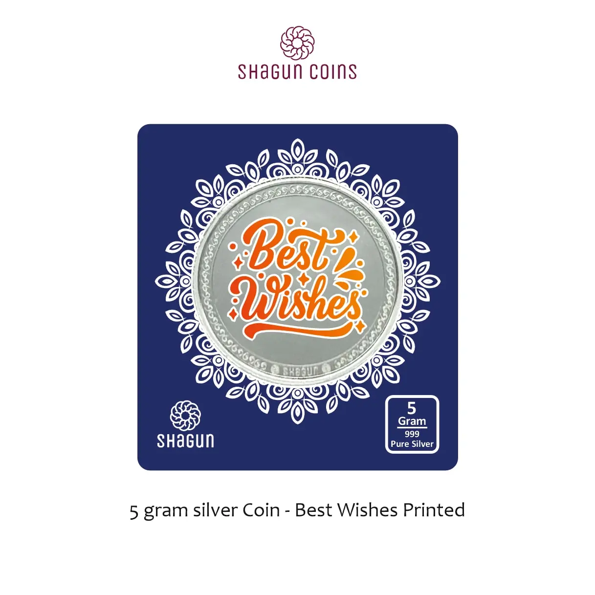 5 GRAM SILVER COIN BIG SIZE - 50MM -  best wishes printed