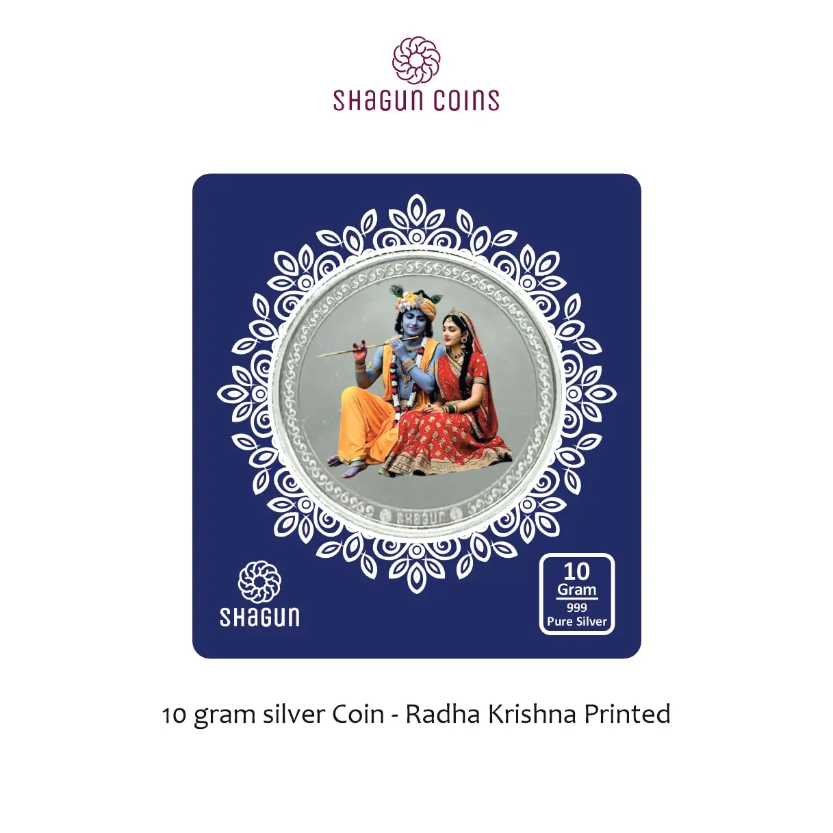 10 GRAM SILVER COIN BIG SIZE - 60MM -  Radha krishna printed