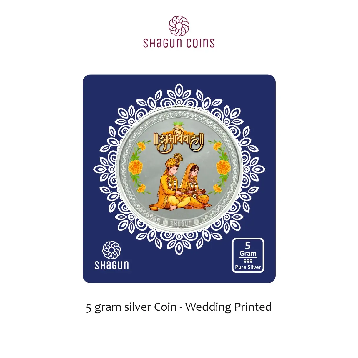5 GRAM SILVER COIN BIG SIZE - 50MM -  wedding printed