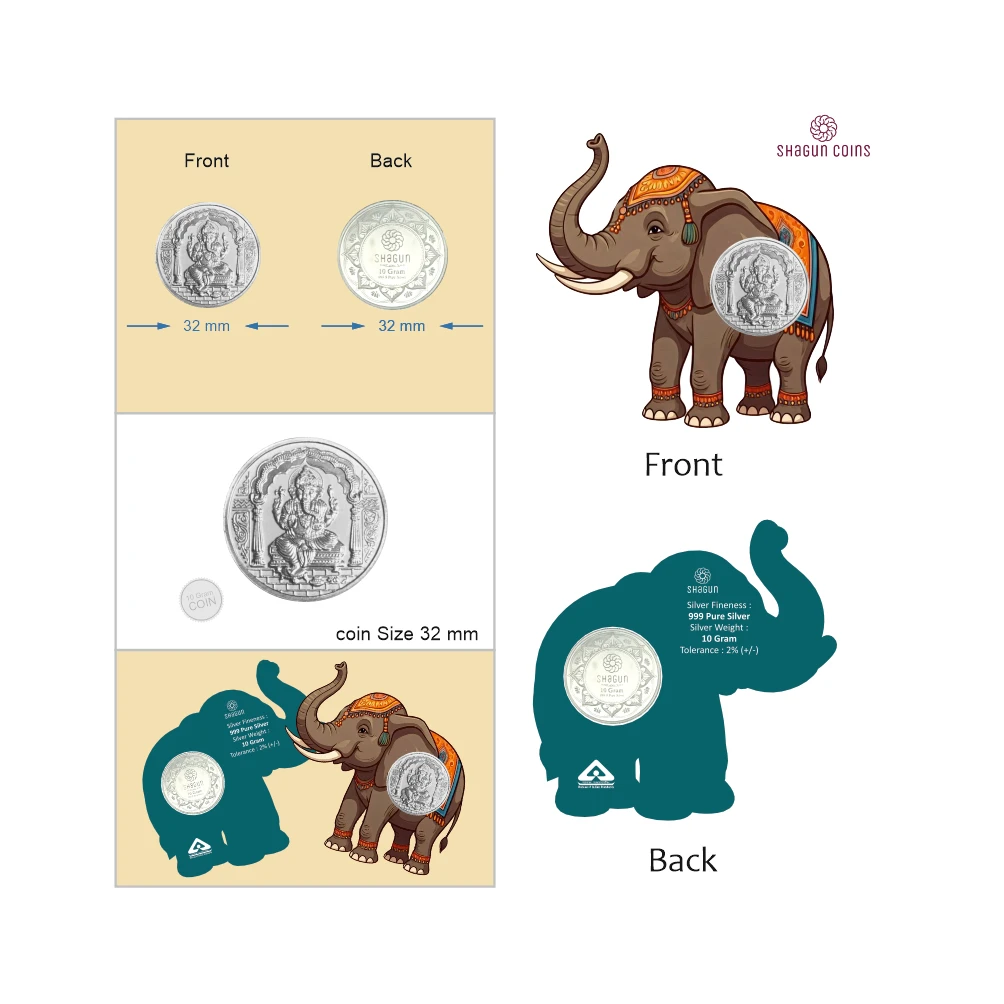 NEW SHAPE 10 GRAM SILVER COIN - STANDARD -  Elephant