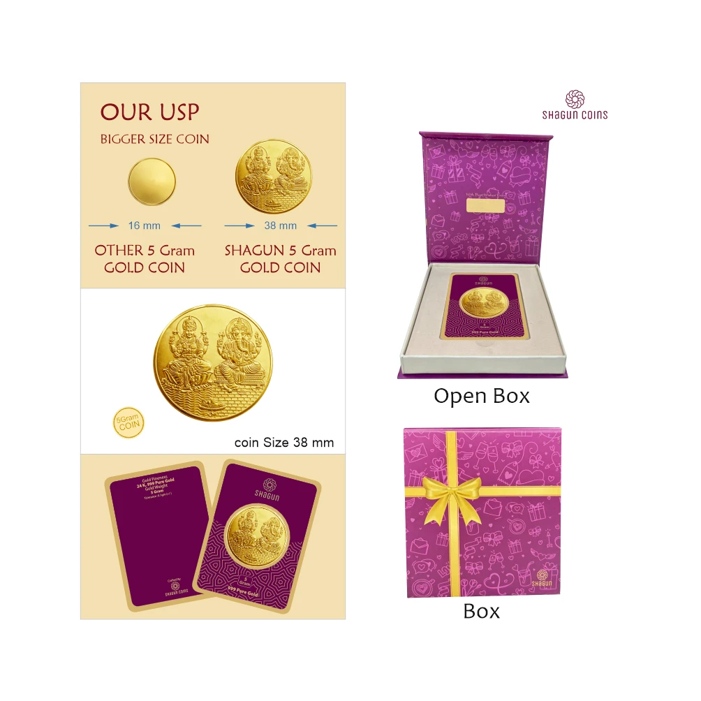 5 GRAM GOLD COIN BIG SIZE 38 MM - LAXMI GANESH
