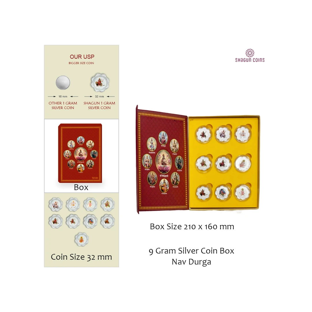 9 GRAM SILVER COIN BOX - NAV DURGA