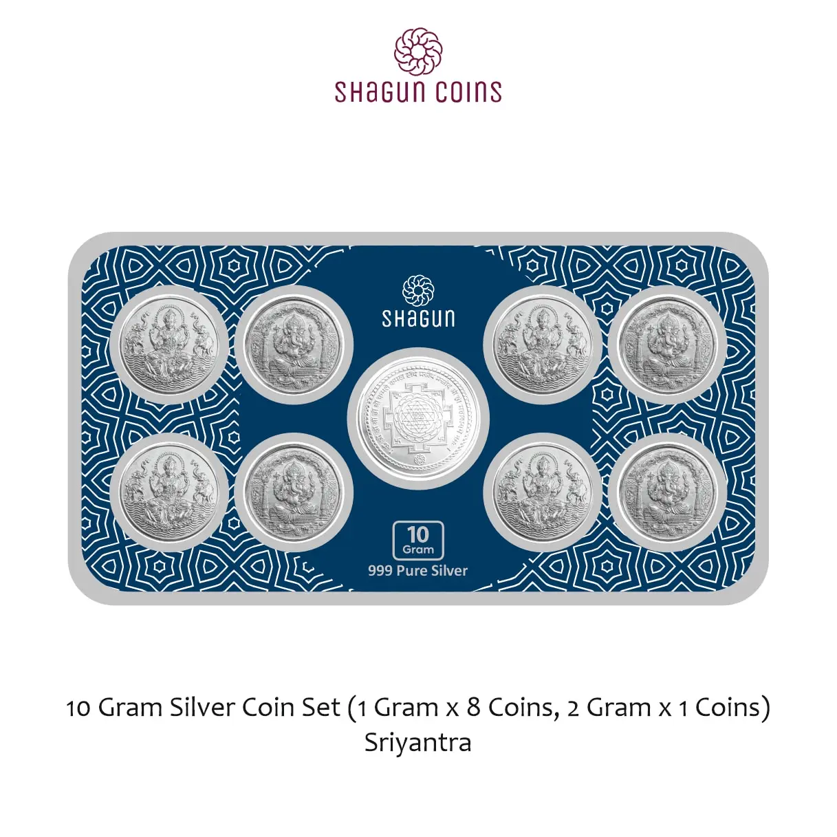 10 GRAM SILVER COIN   SET - 1 X 8  ,1 X2  GRAM - SRIYANTRA