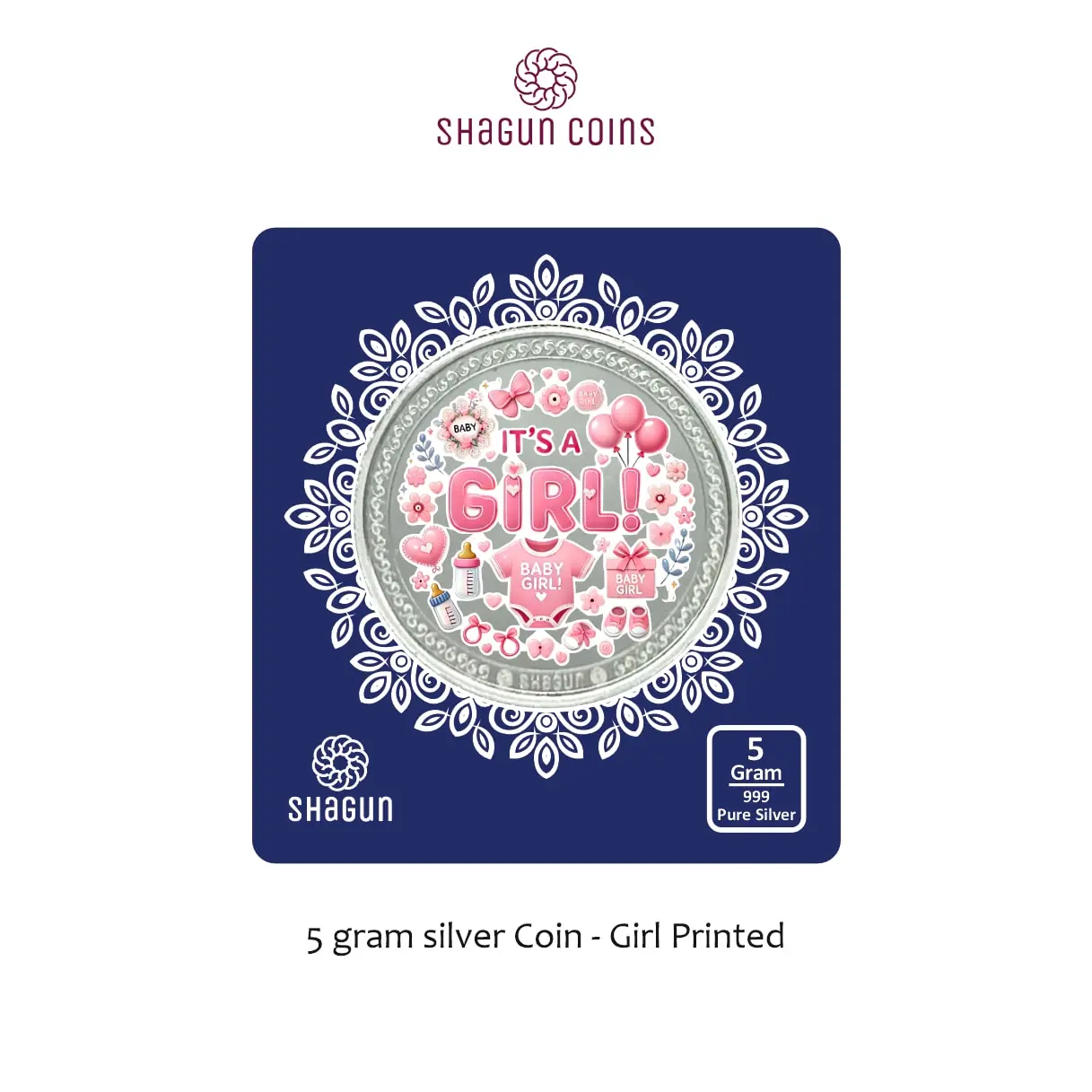 5 GRAM SILVER COIN BIG SIZE - 50MM -  girl printed