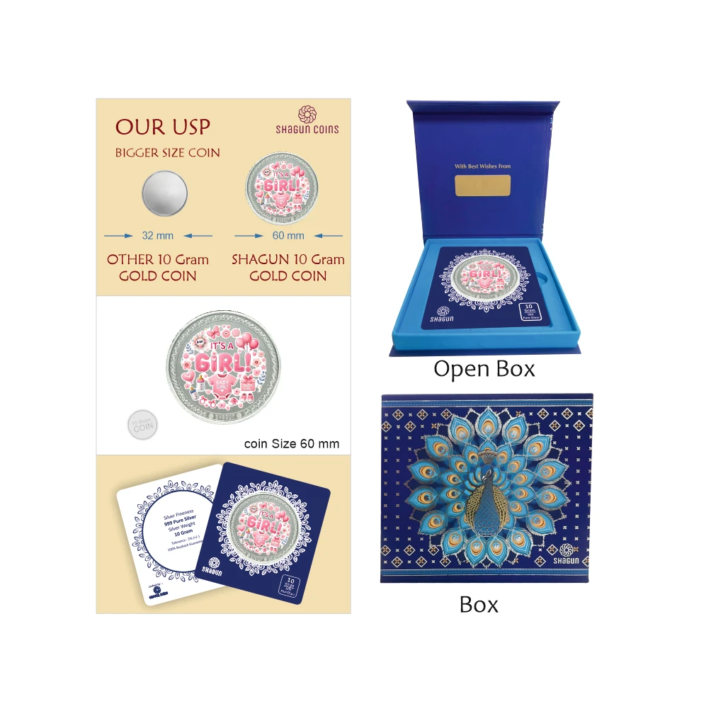 10 GRAM SILVER COIN BIG SIZE - 60MM -  girl printed