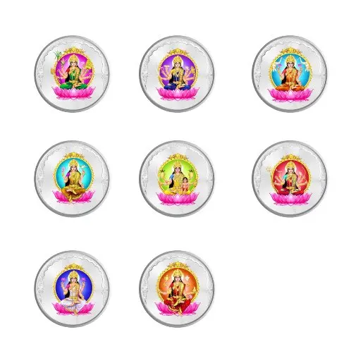 Silver Ashtalakshmi Coin Set 1gm8pc with box