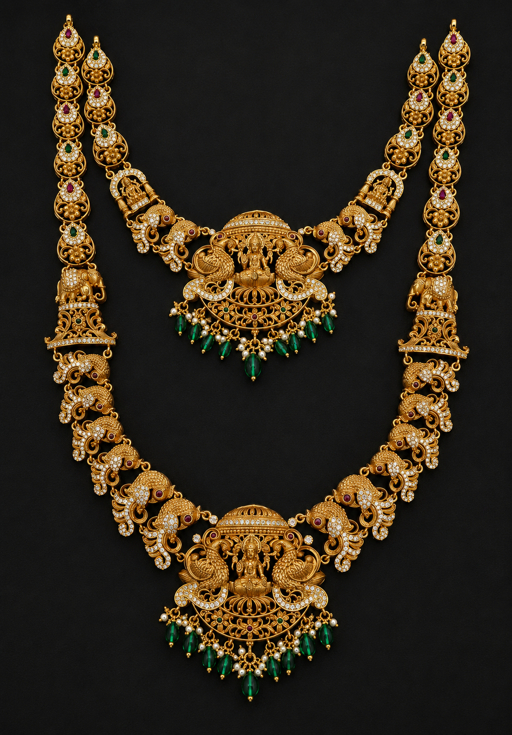 Lakshmi Peacock Antique Gold Haram Set
