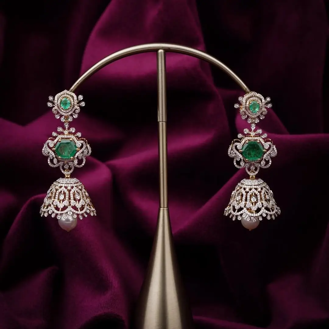 Fancy Green Stone Jhumkas