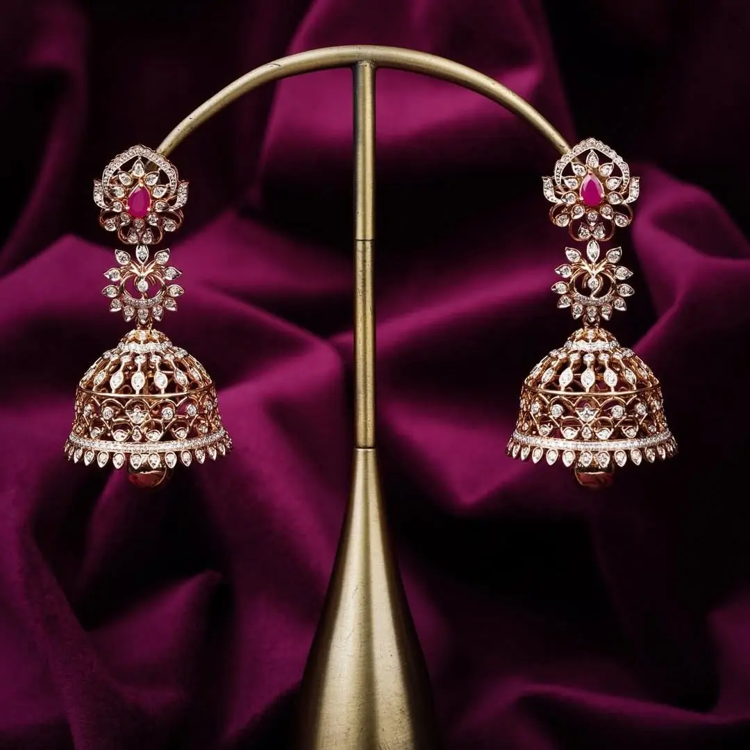 Fancy Women's Red Stone Gold Jhumka