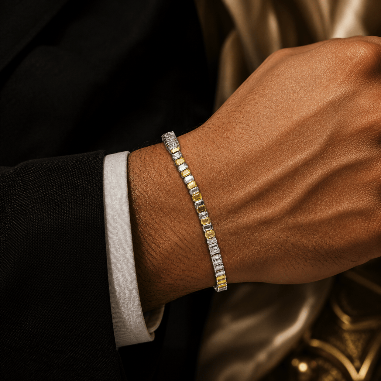 925 Sterling Silver Men's Dual Tone Bracelet