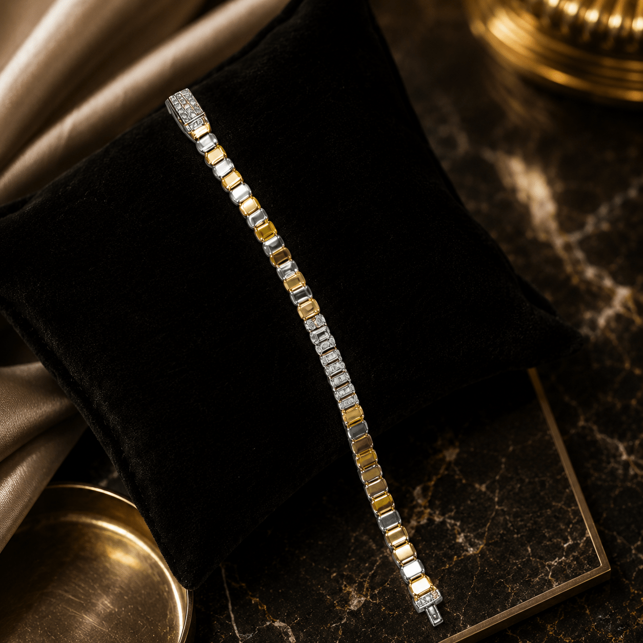 925 Sterling Silver Men's Dual Tone Bracelet