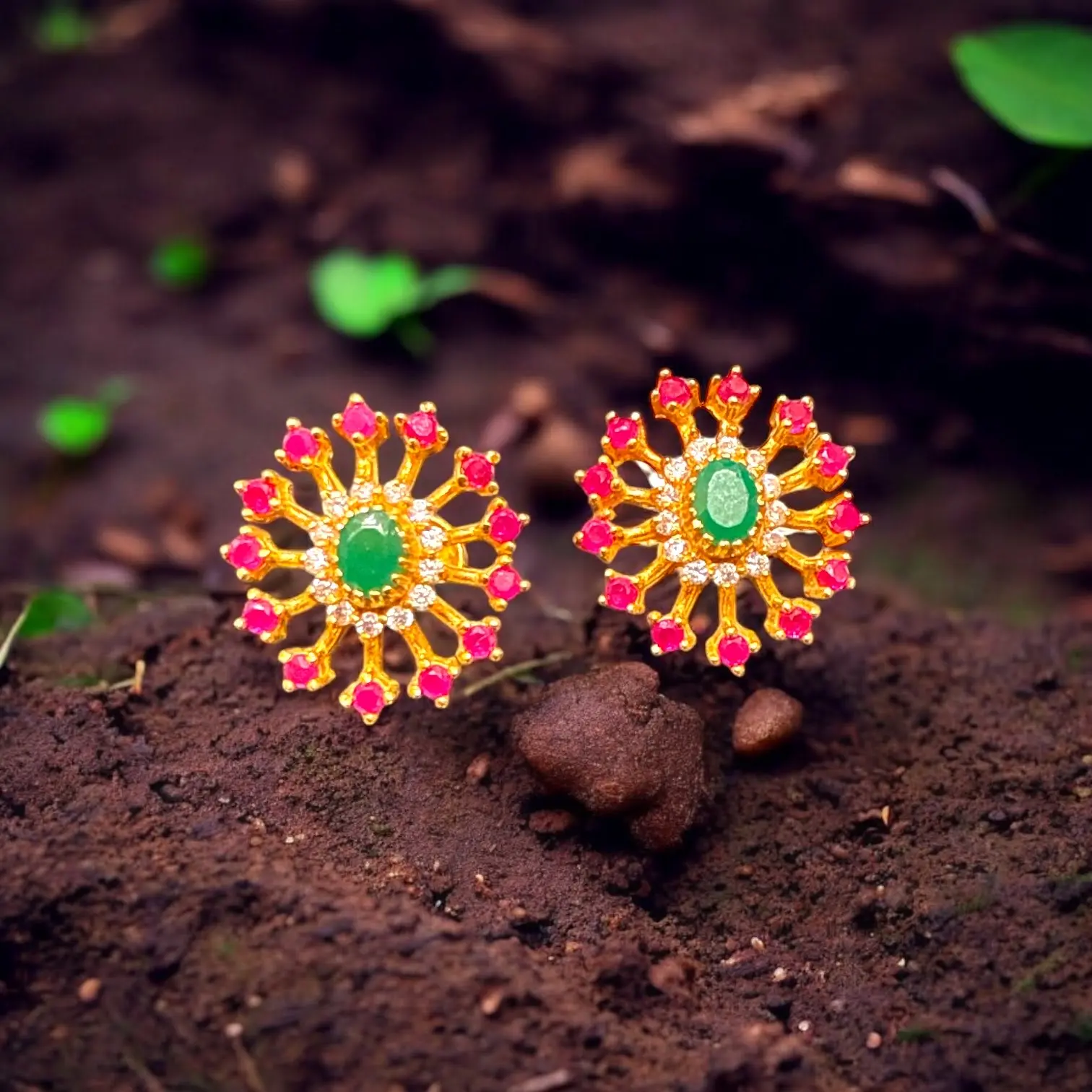 Classic Ruby Emrald Studs