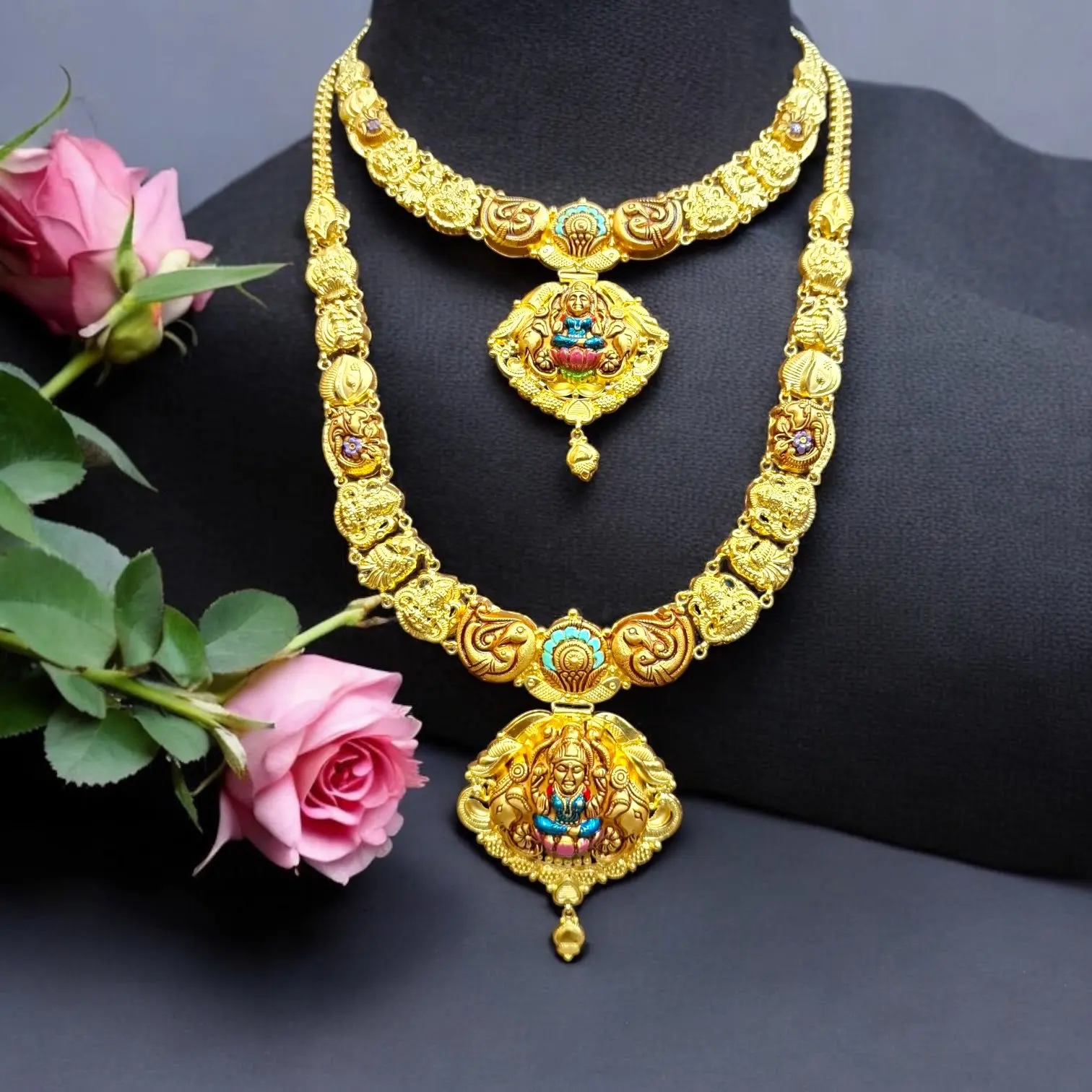 Lakshmi Embosed Haram Necklace