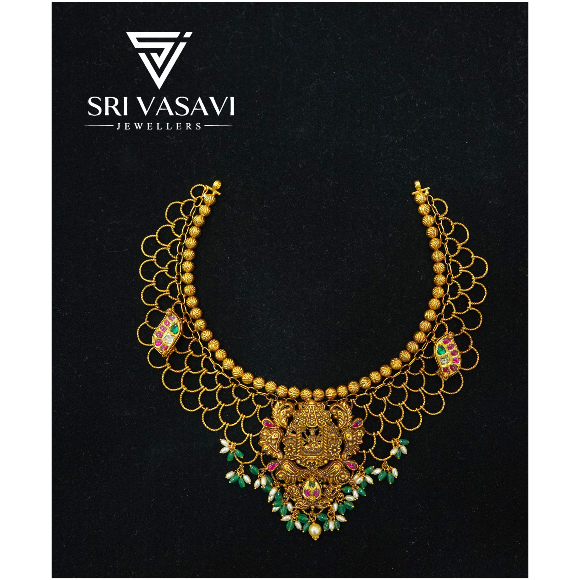 Kundan gold mesh necklace