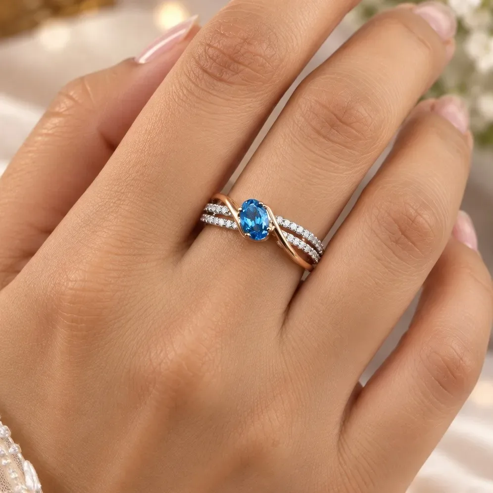 Blue Sapphire Twist Rose Gold Ring