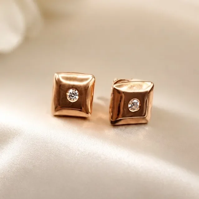 Square Rose Gold Stud Earrings