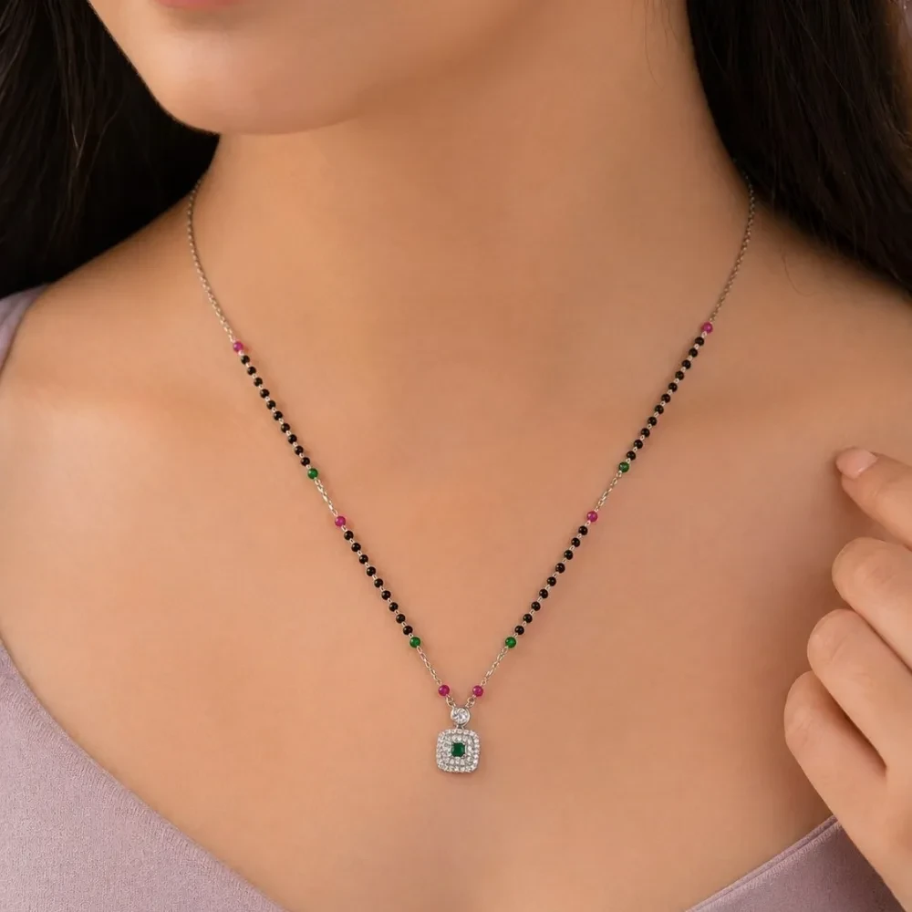 925 Silver Emerald-Inspired Modern Mangalsutra